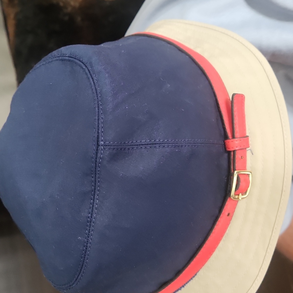Coach Navy and Tan  Hat with orange Accent